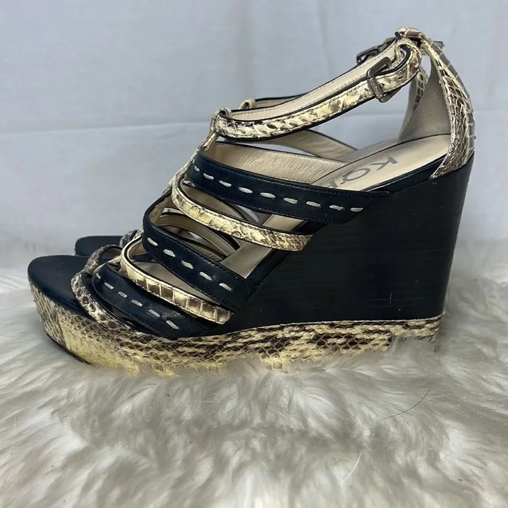 Kors Michael Kors Python /Black Strappy Sandals‎ Sz 7
